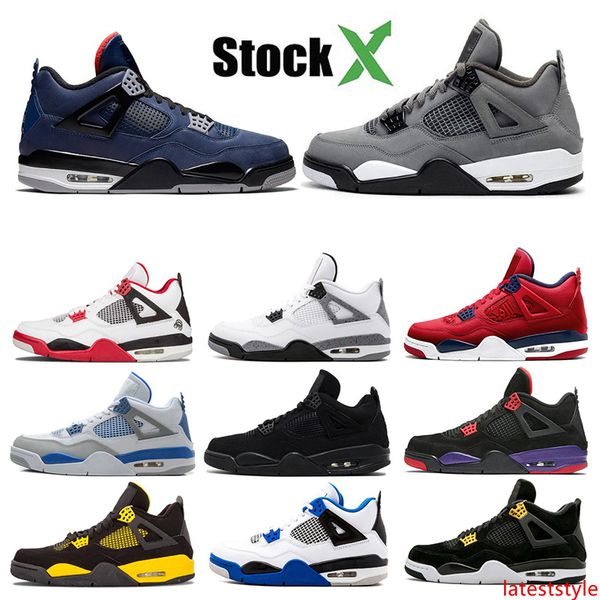 

designer 4 4s mens basketball shoes loyal blue what the cool grey bred black gum sneakers sports shoes size 7-10 with stock x