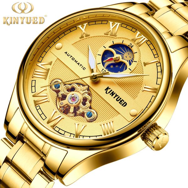 

2020 new men watch automatic mechanical creative business male clock moon phase luminous gift man watches, Slivery;brown