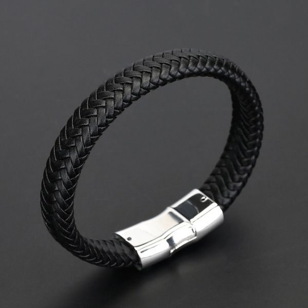 

niuyitid black leather men bracelet alloy buckle metal man bracelets accessories male jewelry wholesale pulsera cuero hombre, White