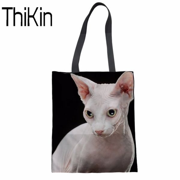 

thikin мешок плеча женщин бич tote bag сфинкс канадский голые кошки печать дамы сумки подростка девушки многоразовые хозяйственная сумка