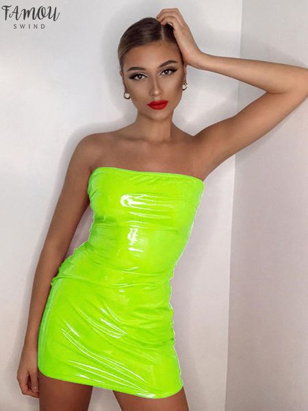 

2020 summer women fashion slim bodycon party club dress neon green red strapless high waist mini women dresses, Black;gray