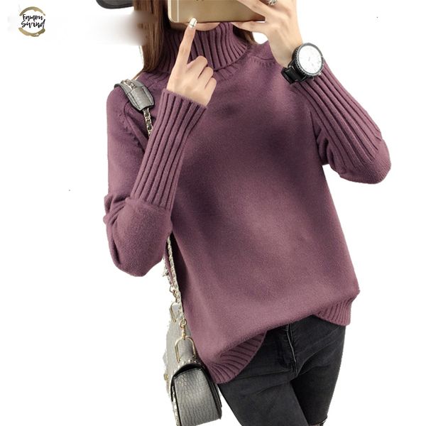

thick warm turtleneck sweater women jumper winter long sleeve knit pullover sweater female pull femme purple green, White;black