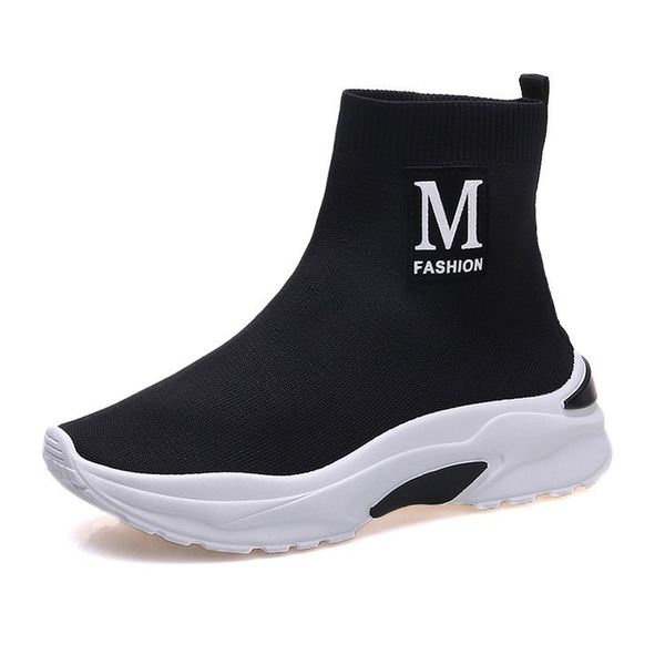 

2020 ankle boot women socks shoes female sneakers casual elasticit flying weaving shoes triple sock sneakers zapatos de mujer, Black