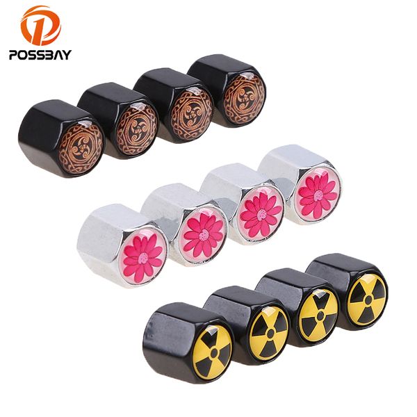 

possbay 4pcs/set car tire valve caps dust cover motorcycle bicycle car wheel tyre tire air valve caps for