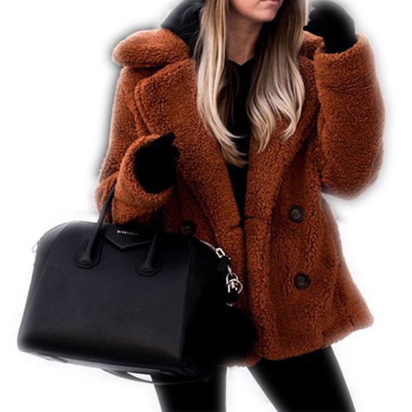 

женское зимнее пальто женское теплое двубортное короткая куртка женское пальто плюшевый кардиган плюс размер верхняя одежда, Black;brown