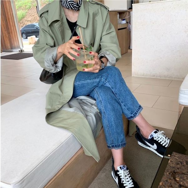 

long loose over-the-knee trench coat for women oversized lapel collar women's spring jacket fashion classic female windbreaker, Tan;black
