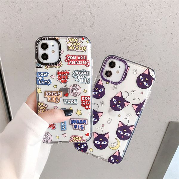 

cute cartoon cat letter phone case for iphone 11 11pro max soft transparent case for iphone 8 7 plus x xs max xr cover funda