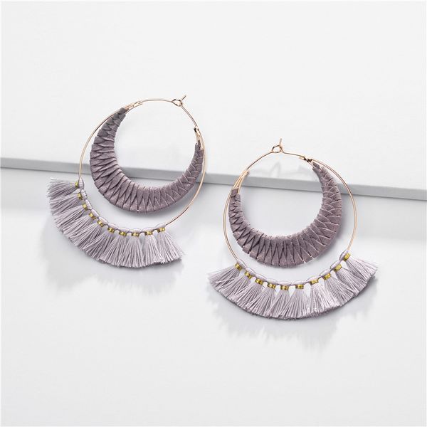 

zwpon colorful big geometric circle hollow drop earrings bohemia fan-shape cotton tassel drop earrings for woman fashion jewelry, Silver