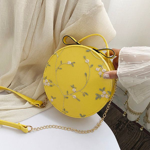 

women embroidery flowers shoulder bag leather handbags round hand tote bag new