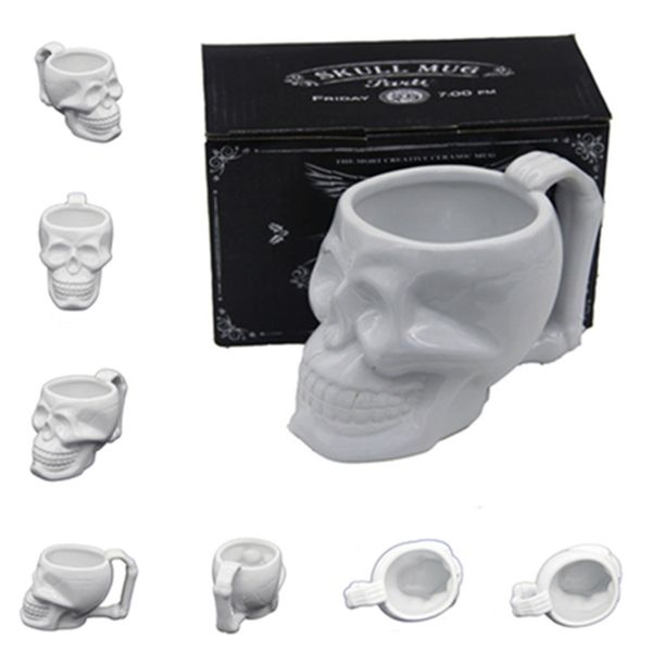 Nuovo stile Creativo in ceramica bianca con manico Marchio del teschio Tazze Fantasma Testa in ceramica Tazze da caffè al latte Tazza festa piccolo regalo T9I00116