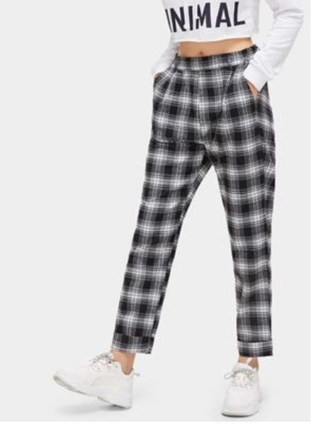 

2019 european and american new slim plaid leisure pants women, Black;white
