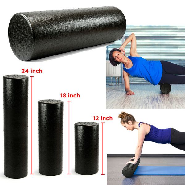 

90CM Black Extra Firm High Density Yoga Foam Roller Pilates Exercise Fitness Physio Gym Massage Rehab Injury