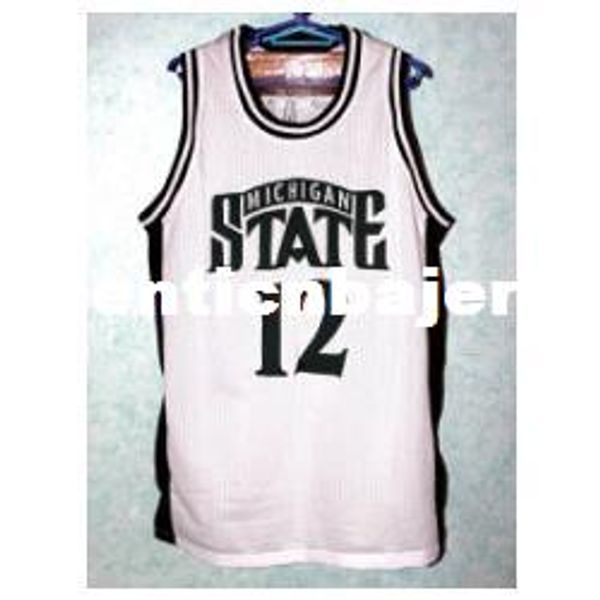 

#12 mateen cleaves michigan state bsketball jersey retro throwbacks embroidery stitched customize any size and player name, Black;blue