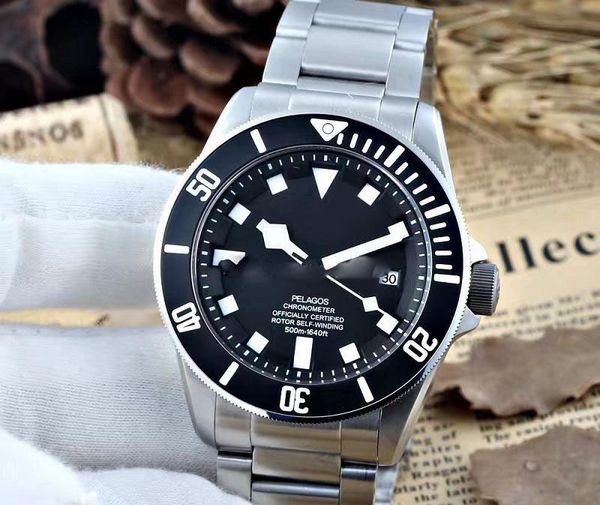 

2018 люксовый бренд часы Pelagos 25600TB с автоматическим механизмом из нержавеющей стали / кожаный ремешок черный / синий циферблат спортивные мужские мужские часы