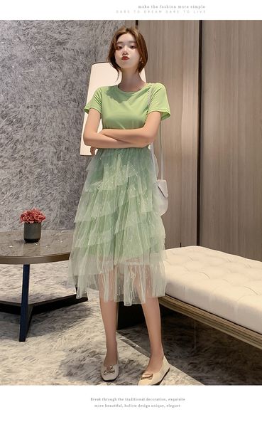 

green short sleeve t-shirt dress, Black;gray