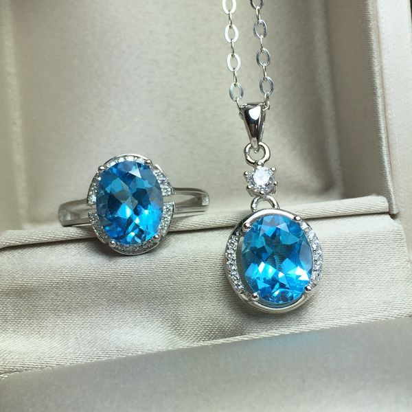 

meibapj natural blue z jewelry set 925 pure silver ring pendant necklace 2 suits fine wedding jewelry for women, Black