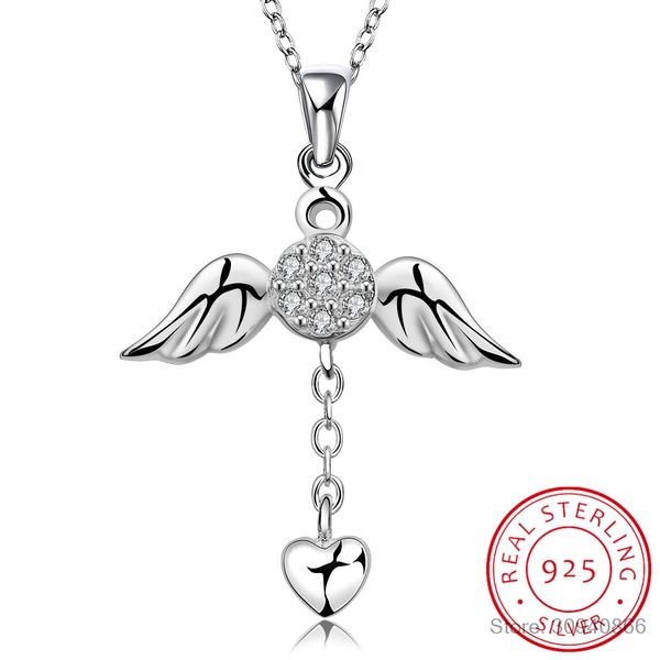 

lekani genuine 925 sterling silver necklace fine jewelry angel wings with a heart pendant necklace statement choker holiday gift