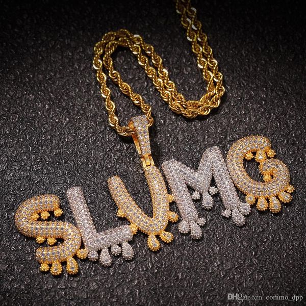 

personalized custom name necklaces drip iced out bubble letters pendant gold silver rose gold rope chains for women & men hip hop jewelry