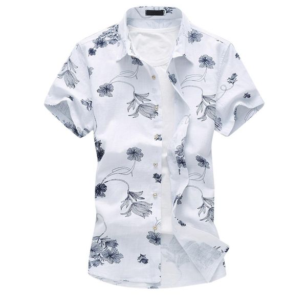 

mens hawaiian shirt male casual printed beach shirts short sleeve brand clothing asian size 5xl, White;black