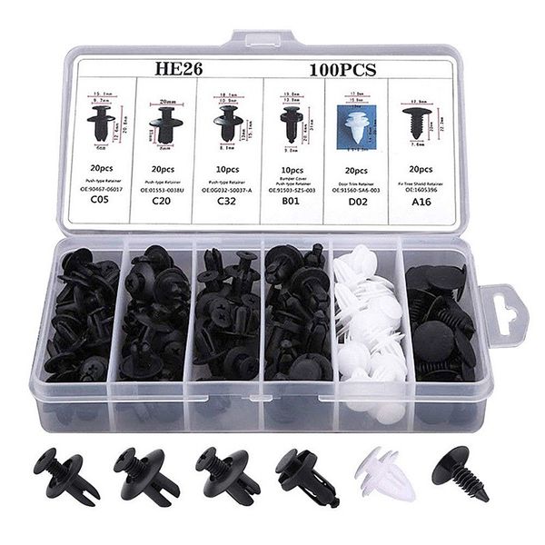 

6 size 100pcs auto fastener clip mixed car body push retainer pin rivet bumper door trim panel retainer fastener kit