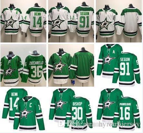 

stars jersey 16 joe pavelski 14 jamie benn 91 tyler seguin 30 ben bishop green white stitched hockey jerseys, Black