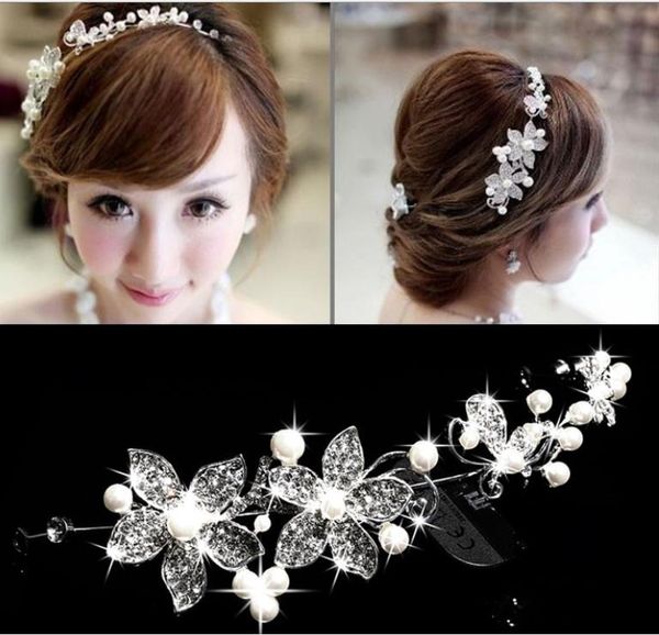 

bridal jewelry bridal alloy diamond pearl headwear korean hair accessories wedding head flower accessories, Silver