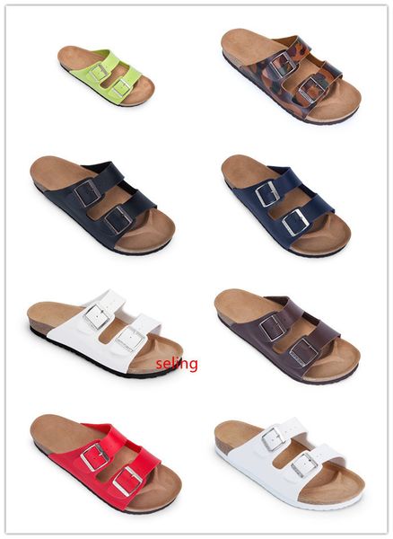 

new famous brand colorful arizona men brik flat heel scuffs women genuine leather casual sandals with buckle fashion summer beach cork shoes