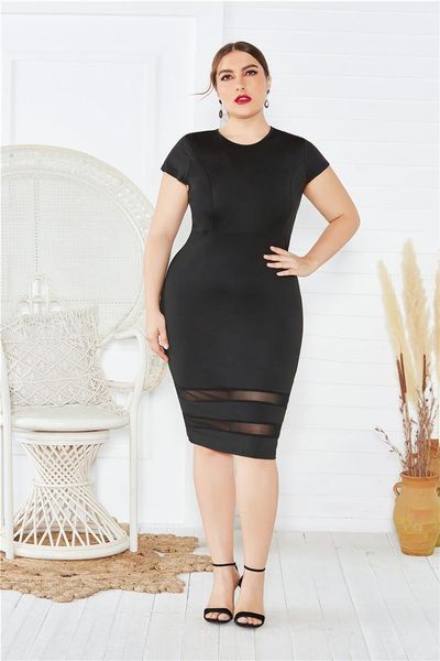 

casual dress womens plus size pencil dress summer designer penelled crew neck one step dresses females solid color, Black;gray