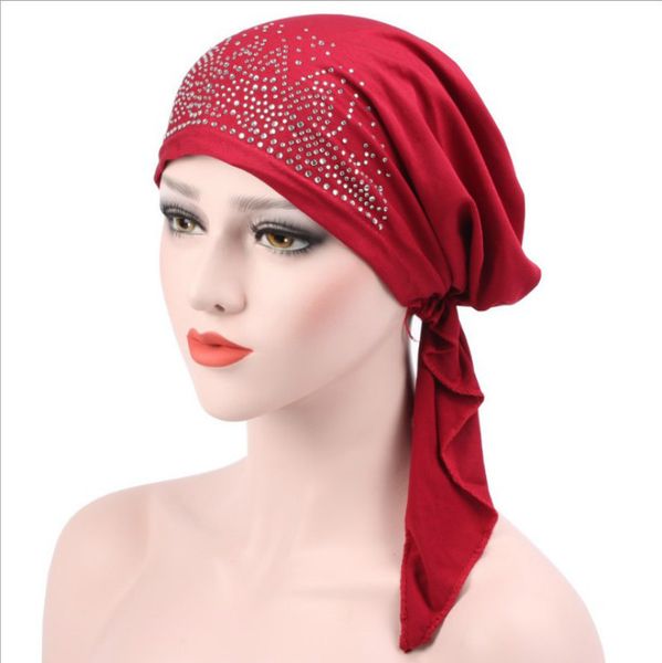 

drilling cap hijab muslim monochrome package head cap women milk silk ramadan scarf turban headscarf chemotherapy new, Red