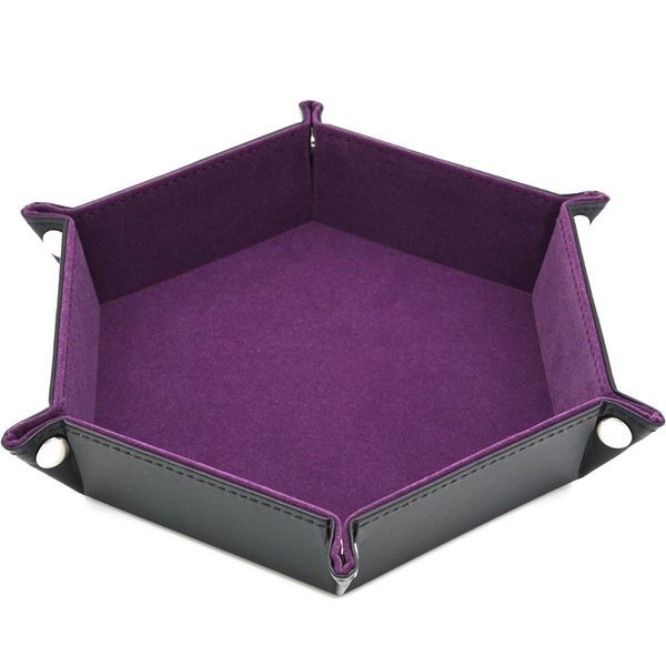 

dice pu leather folding hexagon tray w/purple velvet for rpg,dnd,other dice games and storage