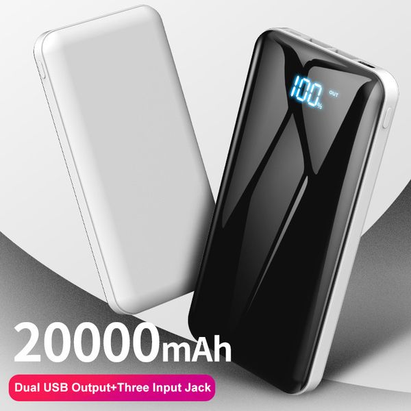 

20000mah power bank dual usb output + three input jack portable charging powerbank 2a fast charger with led power display