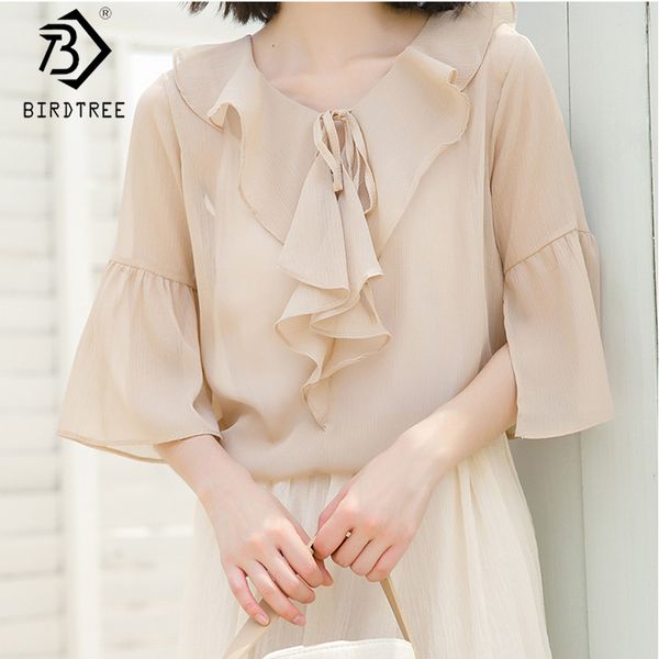 

2020 spring and summer new women's chiffon blouse hollow out short sleeve o-neck casual shirt all match t03904k, White