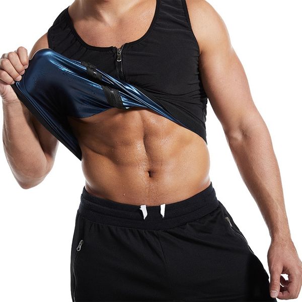 

men's workout tank slimming polymer weight loss sauna vest, Black;blue