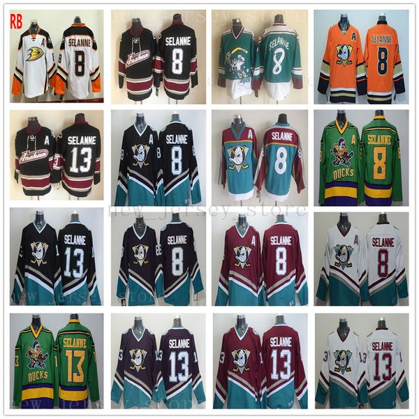 

mighty ducks movie vintage хоккей 8 teemu selanne jersey 13 the ducks фильм ретро зеленый 1993 ccm сшитый красный фиолетовый зеленый белый ч, Black