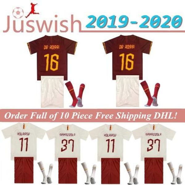 

2019 2020 as roma soccer jerseys home kids kit socks uniform 19 20 totti dzeko de rossi zaniolo rome third child boy customize football shir, Black