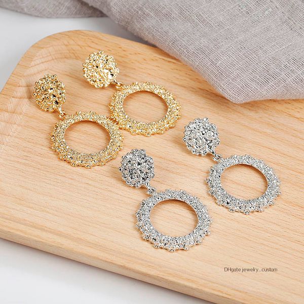 

2019 New Popular Vintage Earrings For Women Golden Silver Color Round Circle Hollow Heavy Punk Earring Gift For Party Brincos