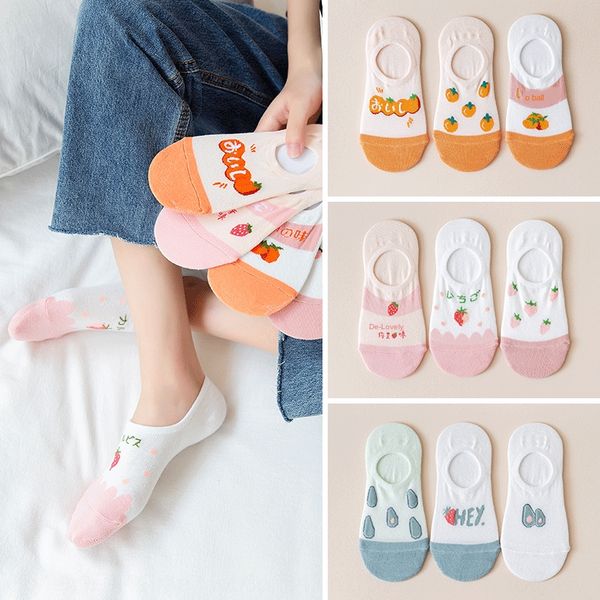 

ins cute cartoon fruit fruit and light avocado socks floor socks women, Pink;yellow