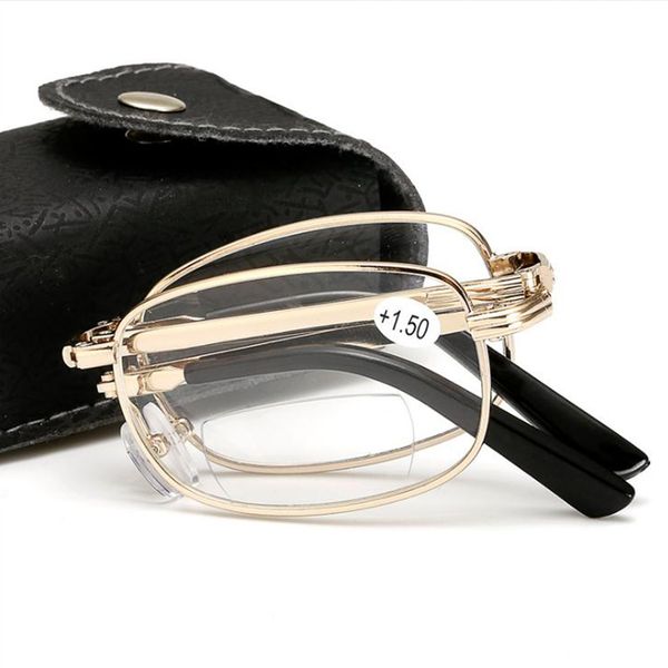 

portable metal bifocal foldable reading glasses ultralight men business presbyopia glasses eyewear with random case +1.0to+4.0, White;black