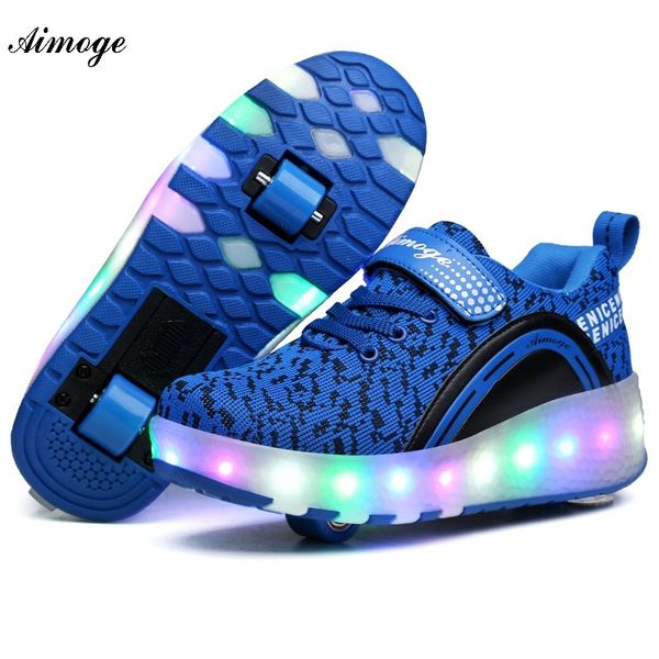 

aimoge led light sneakers with wheels boy girl roller skate casual shoe with roller girl zapatillas zapatos con rueda, Black