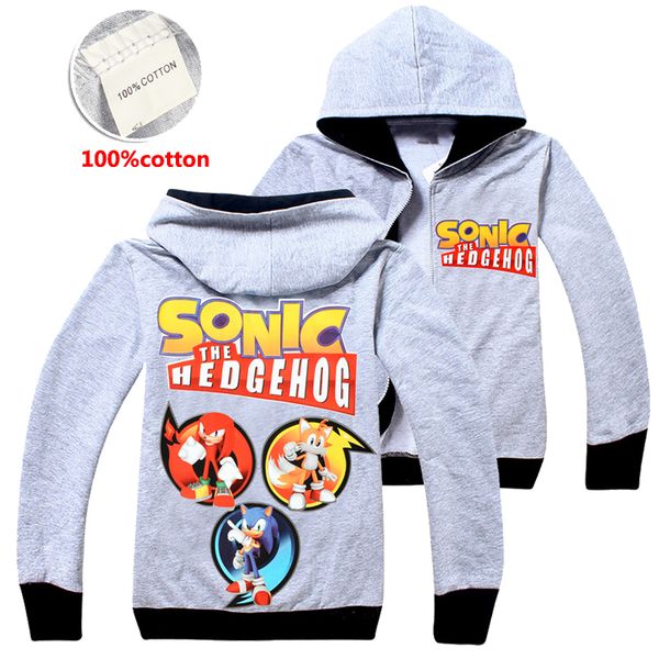 

sonic the hedgehog printed kids hoodies 3-12t kids boys 100% cotton zipper hoodies outdoor coat kids designer clothes dhl ss315, Black