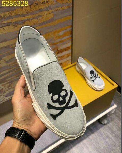 

new designer individuality mens skull low sneakers driving board shoe suede leather men pirate sneaker hombre 38-44, Black