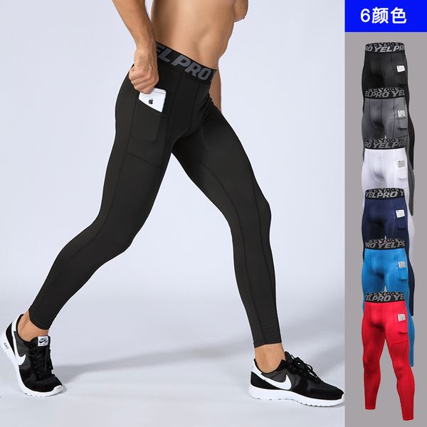 

man bodybuilding long waist belt pocket pro run training motion elastic force perspire speed do close trousers 1080, Black;blue