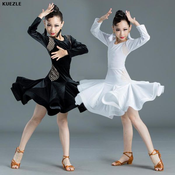 

children latin dance dress women professional competition training clothes long-sleeved high-end girls performance clothing 170, Black;red