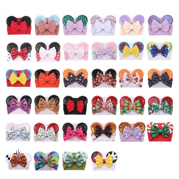 

big bow wide baby girls headbands sequined mouse ear girl hair accessories 59 colors holidays makeup hairbands, Slivery;white