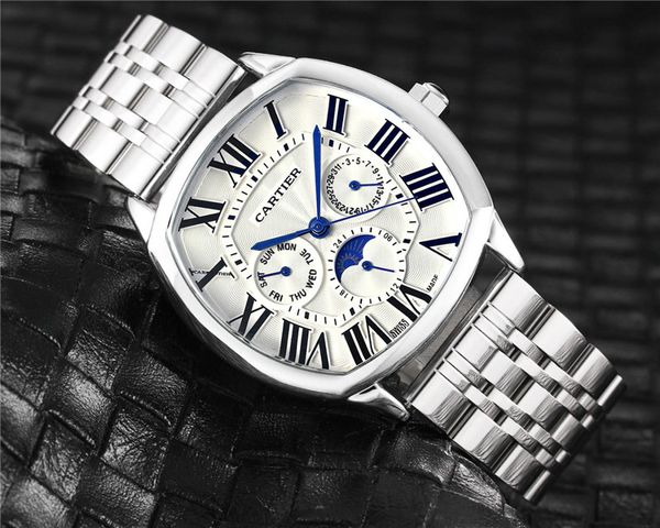 

luxury watch full-function double calendar wristwatches watch stainless steel dial montre automatique hommes de luxe 38mm quality 3a, Slivery;brown