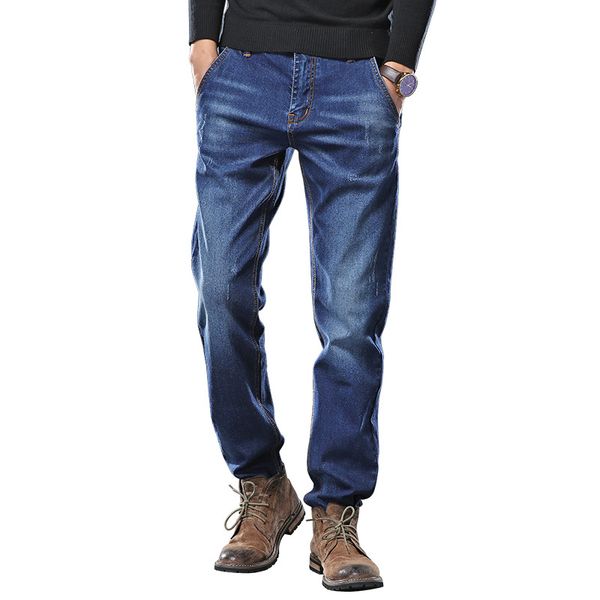 

2019 autumn winter new men's brand jeans loose straight elastic anti-theft zipper denim pants male big size 40 42 44 46 48, Blue