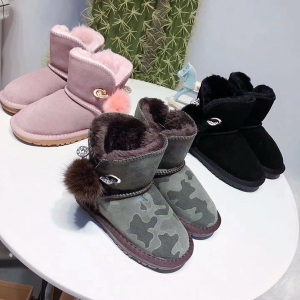 

2019 new fur one snow boots women' non-slip cotton boots thick snow leather women' shoes winter for girls, Black;grey