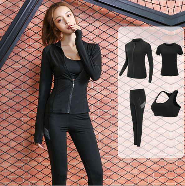 

yoga clothing new four-piece women's professional morning running quick-drying slimming gym sports suit wholesale, White;red