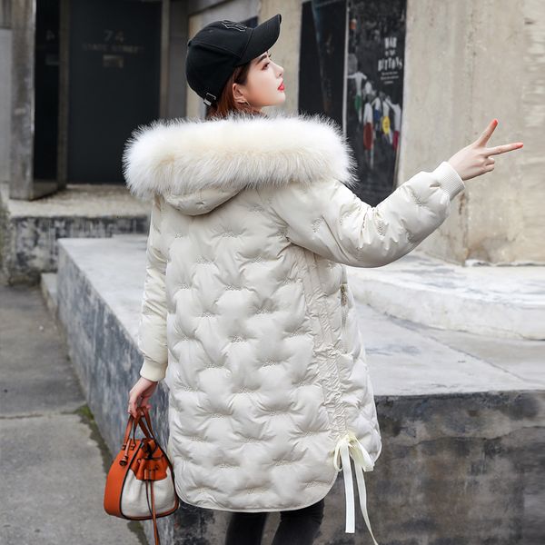 

winter down cotton girls long fund embroidery cotton-padded clothes woman easy will code cotton-padded jacket woman loose coat, Black