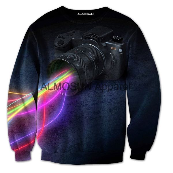 

men's hoodies & sweatshirts almosun camera lens line 3d all over print crewneck pullover hipster streetwear pography casual unisex, Black